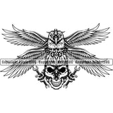 Skull Skeleton Head Eagle Wrench Mechanic Vector Engine Auto Repair Automotive Service Car Truck Motorcycle Technician Garage Shop Vehicle Maintenance Design Element Company Business Logo Clipart SVG