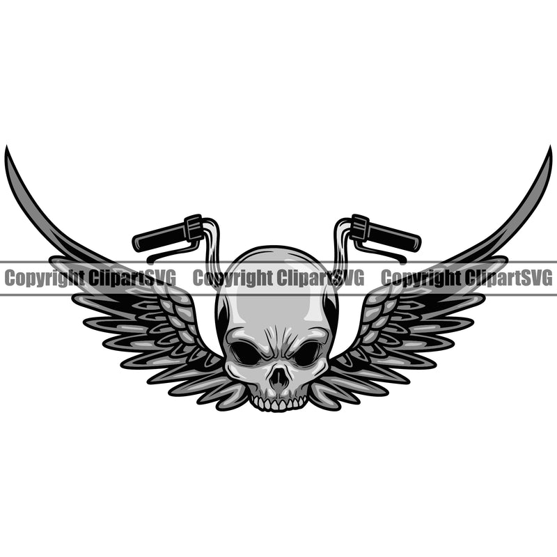 Skull Skeleton Handel Bars Wings Design Element Mechanic Engine Auto Repair Automotive Service Car Truck Motorcycle Technician Garage Shop Vehicle Maintenance Company Business Logo Clipart SVG