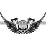 Skull Skeleton Handel Bars Wings Design Element Mechanic Engine Auto Repair Automotive Service Car Truck Motorcycle Technician Garage Shop Vehicle Maintenance Company Business Logo Clipart SVG