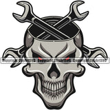 Mechanic Skull Skeleton Red Eyes Crossed Wrench Vector Design Element Engine Auto Repair Automotive Service Car Truck Motorcycle Technician Garage Shop Vehicle Maintenance Company Business Logo Clipart SVG