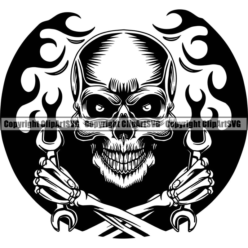 Skull Skeleton Head Head Smoke Logo Design Element Mechanic Engine Auto Repair Automotive Service Car Truck Motorcycle Technician Garage Shop Vehicle Maintenance Company Business Clipart SVG