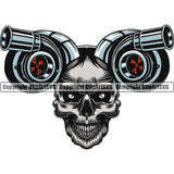 Skull Skeleton Turbo Charger White Background Design Element Mechanic Engine Auto Repair Automotive Service Car Truck Motorcycle Technician Shop Vehicle Maintenance Company Business Logo Clipart SVG