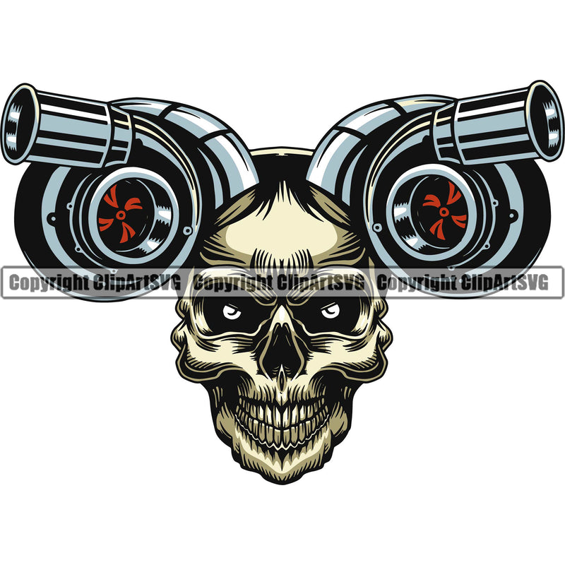 Skull Skeleton Turbo Charger Color Logo Mechanic Engine Auto Repair Automotive Service Car Truck Motorcycle Technician Garage Shop Vehicle Maintenance Design Element Company Business Clipart SVG
