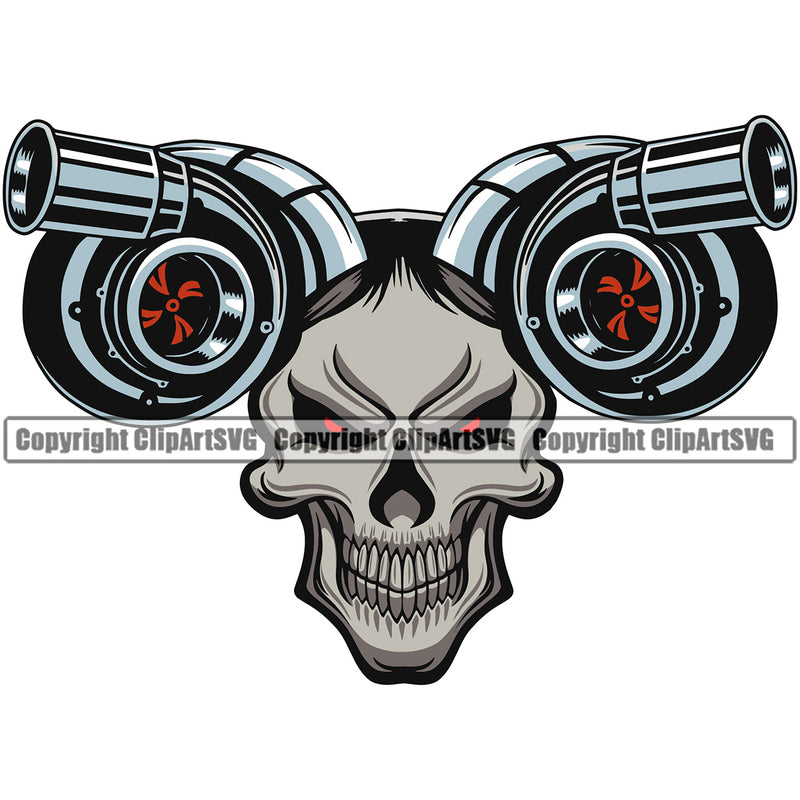 Skull Skeleton Turbo Handel Color Design Element Mechanic Engine Auto Repair Automotive Service Car Truck Motorcycle Technician Garage Shop Vehicle Maintenance Company Business Logo Clipart SVG