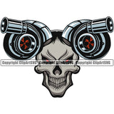 Skull Skeleton Turbo Handel Color Design Element Mechanic Engine Auto Repair Automotive Service Car Truck Motorcycle Technician Garage Shop Vehicle Maintenance Company Business Logo Clipart SVG