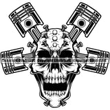 Skull Skeleton Engine Head Mechanic Bolt Nut Design Element Auto Repair Automotive Service Car Truck Motorcycle Technician Garage Shop Vehicle Maintenance Company Business Logo Clipart SVG