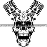 Skull Skeleton Head Wrench Piston Nut Bolt Vector Design Element Mechanic Engine Auto Repair Automotive Service Car Truck Motorcycle Technician Garage Shop Vehicle Maintenance Company Business Logo Clipart SVG