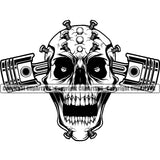 Skull Skeleton Open Mouth Piston On Head Design Element Mechanic Engine Auto Repair Automotive Service Car Truck Motorcycle Technician Garage Shop Vehicle Maintenance Company Business Logo Clipart SVG