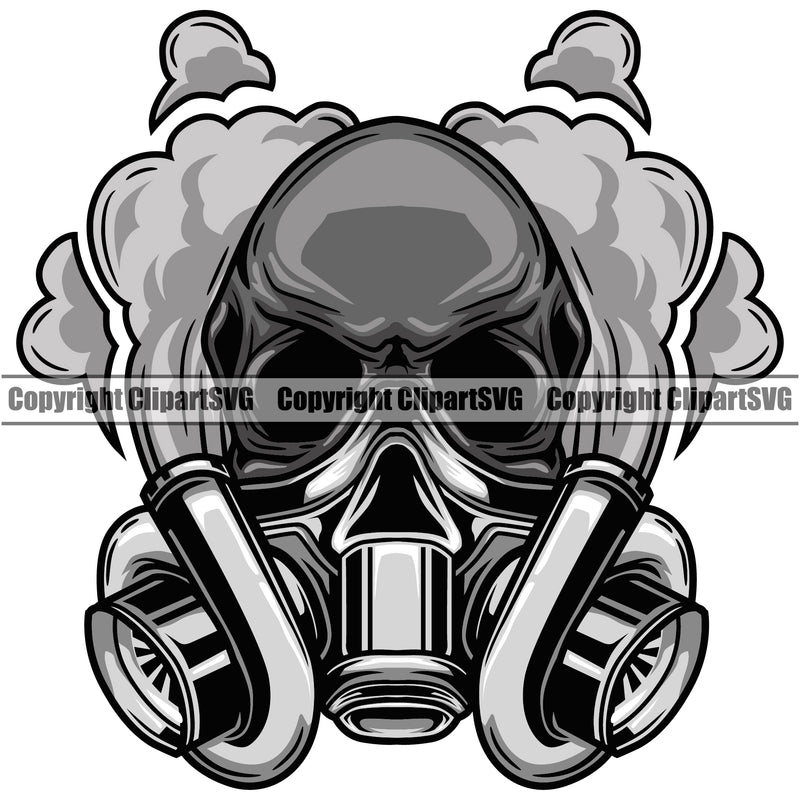 Skull Skeleton Turbo Booster Smoke Vector Design Element Mechanic Engine Auto Repair Automotive Service Car Truck Motorcycle Technician Garage Shop Vehicle Maintenance Company Business Logo Clipart SVG