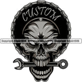 Custom Quote Wrench On Skull Mouth Vector Design Element Mechanic Engine Auto Repair Automotive Service Car Truck Motorcycle Technician Garage Shop Vehicle Maintenance Company Business Logo Clipart SVG
