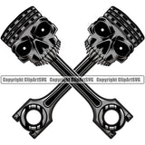 Skull Skeleton Piston Head Crossed Design Element Mechanic Engine Auto Repair Automotive Service Car Truck Motorcycle Technician Garage Shop Vehicle Maintenance Company Business Logo Clipart SVG