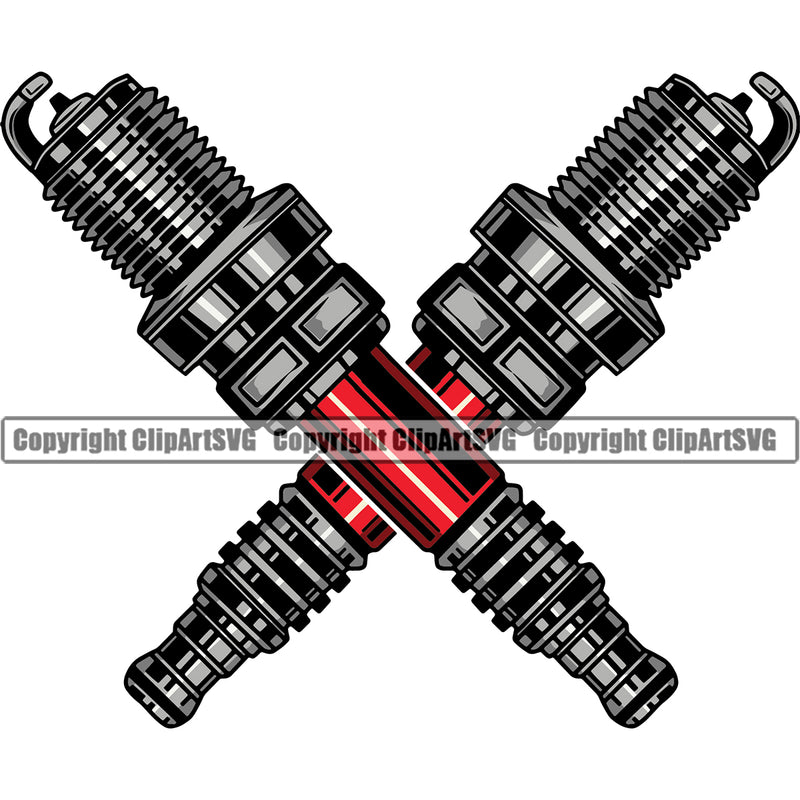 Spark Plug Crossed Color Vector Design Element Mechanic Engine Auto Repair Automotive Service Car Truck Motorcycle Technician Garage Shop Vehicle Maintenance Company Business Logo Clipart SVG