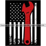 Wrench On USA Flag United State Mechanic Tool Engine Auto Repair Automotive Service Car Truck Motorcycle Technician Garage Shop Vehicle Maintenance Design Element Company Business Logo Clipart SVG