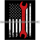 Wrench On USA Flag United State Vector Design Element Mechanic Tool Engine Auto Repair Automotive Service Car Truck Motorcycle Technician Garage Shop Vehicle Maintenance Company Business Logo Clipart SVG