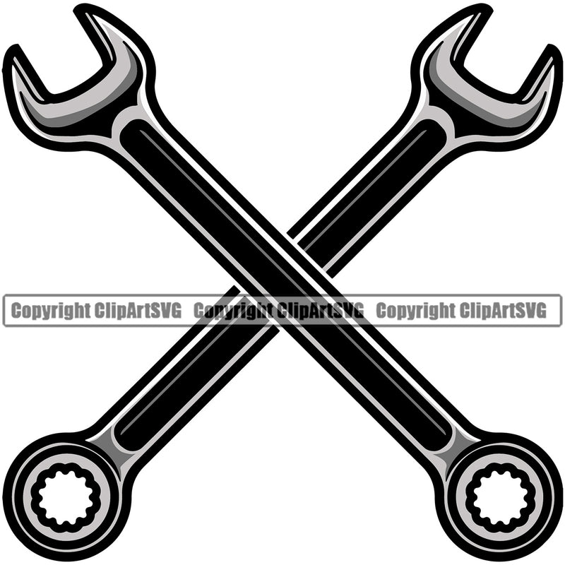Wrench Crossed White Background Design Element Mechanic Engine Auto Repair Automotive Service Car Truck Motorcycle Technician Garage Shop Vehicle Maintenance Company Business Logo Clipart SVG