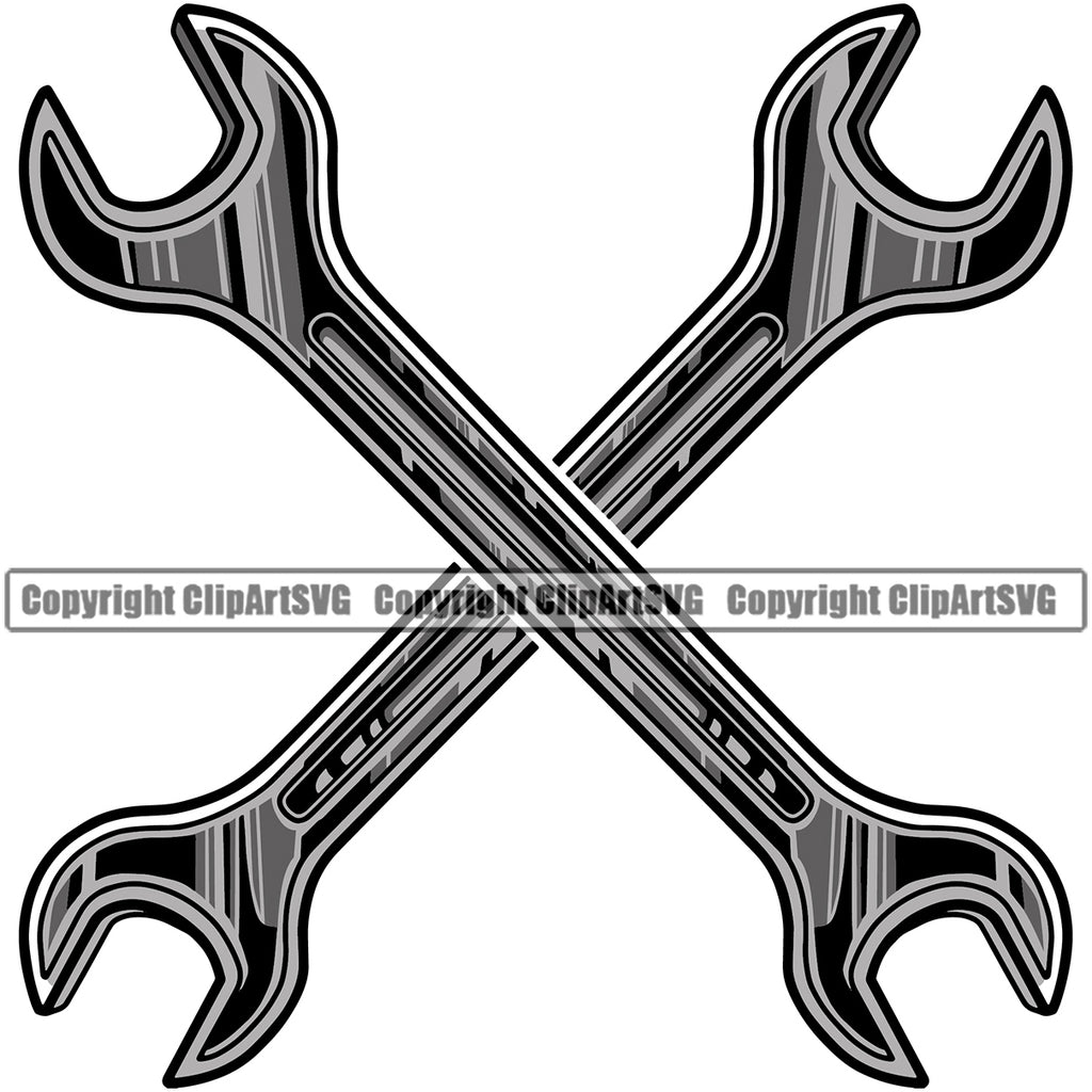Wrench Crossed Vector Design Element Mechanic Engine Auto Repair Automotive Service Car Truck Motorcycle Technician Garage Shop Vehicle Maintenance Company Business Logo Clipart SVG