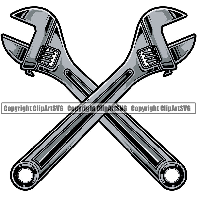 Wrench Crossed White Background Mechanic Tool Engine Auto Repair Automotive Service Car Truck Motorcycle Technician Garage Shop Vehicle Maintenance Design Element Company Business Logo Clipart SVG