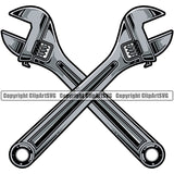 Wrench Crossed White Background Mechanic Tool Engine Auto Repair Automotive Service Car Truck Motorcycle Technician Garage Shop Vehicle Maintenance Design Element Company Business Logo Clipart SVG