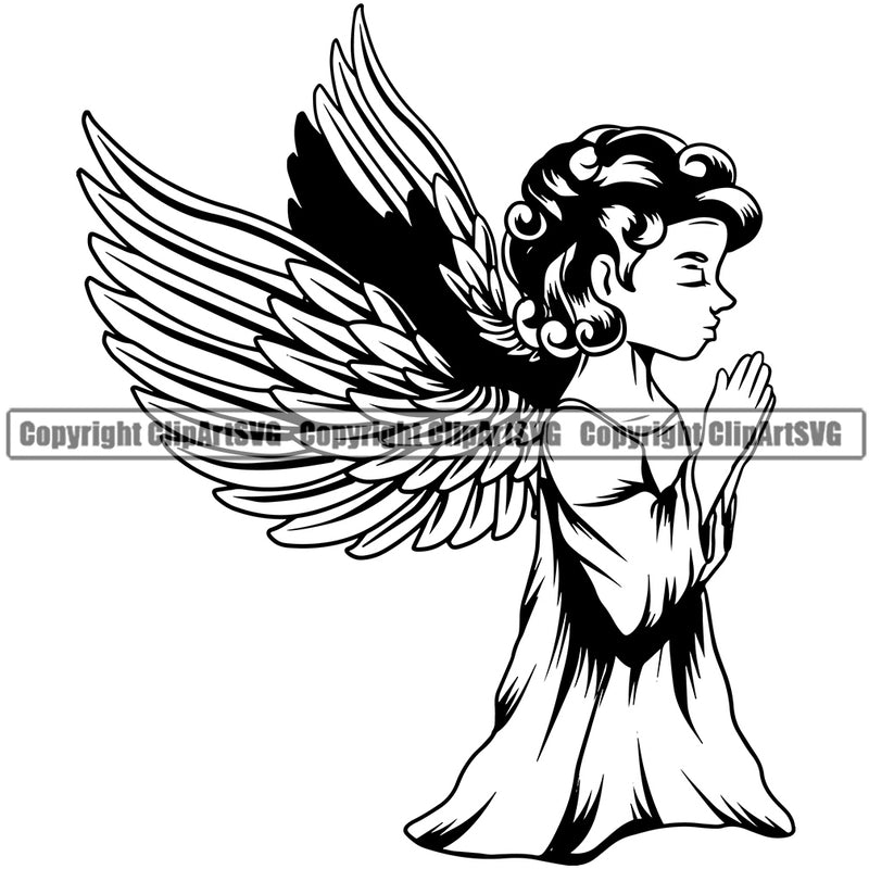 Baby Angle Girl Praying With Wings Mortuary Science Funeral Burial Service Die Pass Away Cremate Cremation Death Morgue Autopsy Dead Body Corpse Cadaver Health Horror Design Logo Clipart SVG