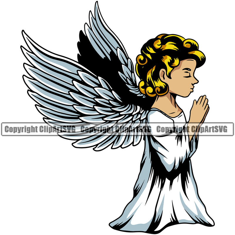 Mortuary Angle Girl Praying Color Vector Science Funeral Burial Service Die Pass Away Cremate Cremation Death Morgue Autopsy Dead Body Corpse Cadaver Health Horror Design Logo Clipart SVG