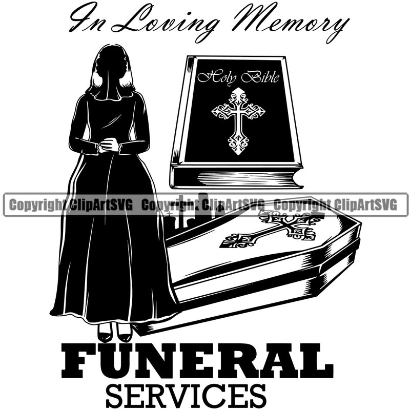 In Loving Memory Funeral Services Quote Girl Silhouette Design Element Mortuary Science Funeral Burial Service Die Pass Away Cremate Cremation Death Morgue Autopsy Dead Body Corpse Cadaver Health Horror Design Logo Clipart SVG