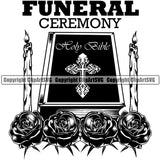 Funeral Ceremony Quote Mortuary Bible Roses Candle Logo Science Funeral Burial Service Die Pass Away Cremate Cremation Death Morgue Autopsy Dead Body Corpse Cadaver Health Horror Design Logo Clipart SVG