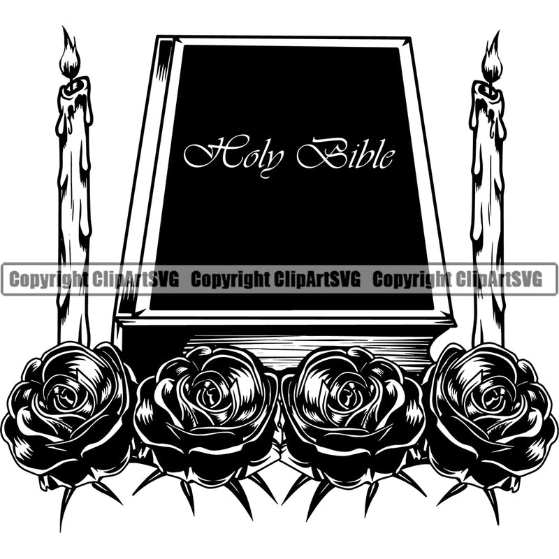 Mortuary Bible Roses Candle Logo Vector Design Element Science Funeral Burial Service Die Pass Away Cremate Cremation Death Morgue Autopsy Dead Body Cadaver Health Horror Logo Clipart SVG