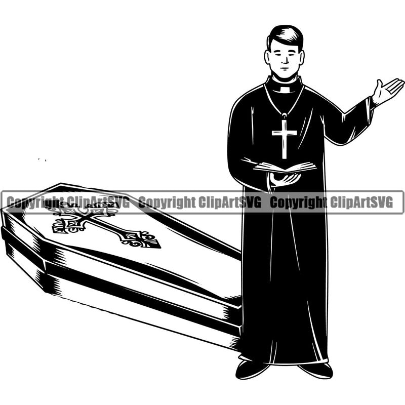 Mortuary Coffin Preacher Vector Design Element Science Funeral Burial Service Die Pass Away Cremate Cremation Death Morgue Autopsy Dead Body Corpse Cadaver Health Horror Logo Clipart SVG