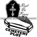 Rest In Peace Cemetery Plot Quote Vector Design Elemetn Mortuary Science Funeral Burial Service Die Pass Away Cremate Cremation Death Morgue Autopsy Dead Body Corpse Cadaver Health Horror Logo Clipart SVG