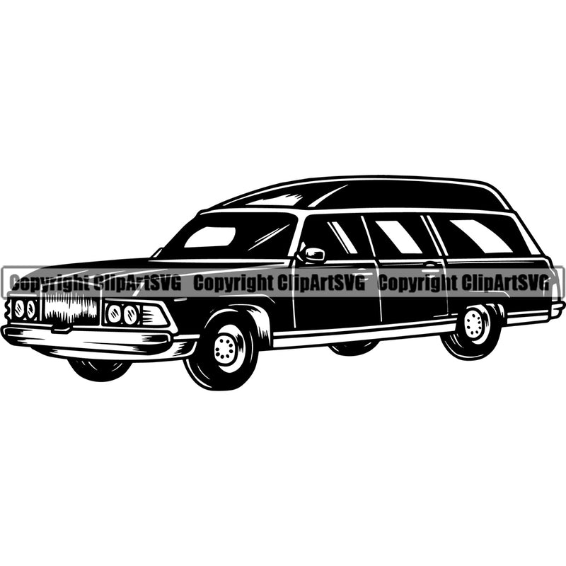 Mortuary Hearse White Background Design Element Science Funeral Burial Service Die Pass Away Cremate Cremation Death Morgue Autopsy Dead Body Corpse Cadaver Health Horror Logo Clipart SVG