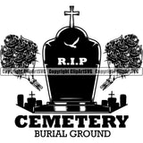 Cemetery Burial Ground Quote Mortuary Tombstone Logo Science Funeral Burial Service Die Pass Away Cremate Cremation Death Morgue Autopsy Dead Body Corpse Cadaver Health Horror Design Logo Clipart SVG