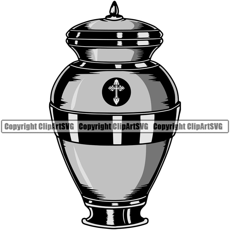 Mortuary Urn Silver Color Science Funeral Burial Service Die Pass Away Cremate Cremation Death Morgue Autopsy Dead Body Corpse Cadaver Health Horror Design Logo Clipart SVG