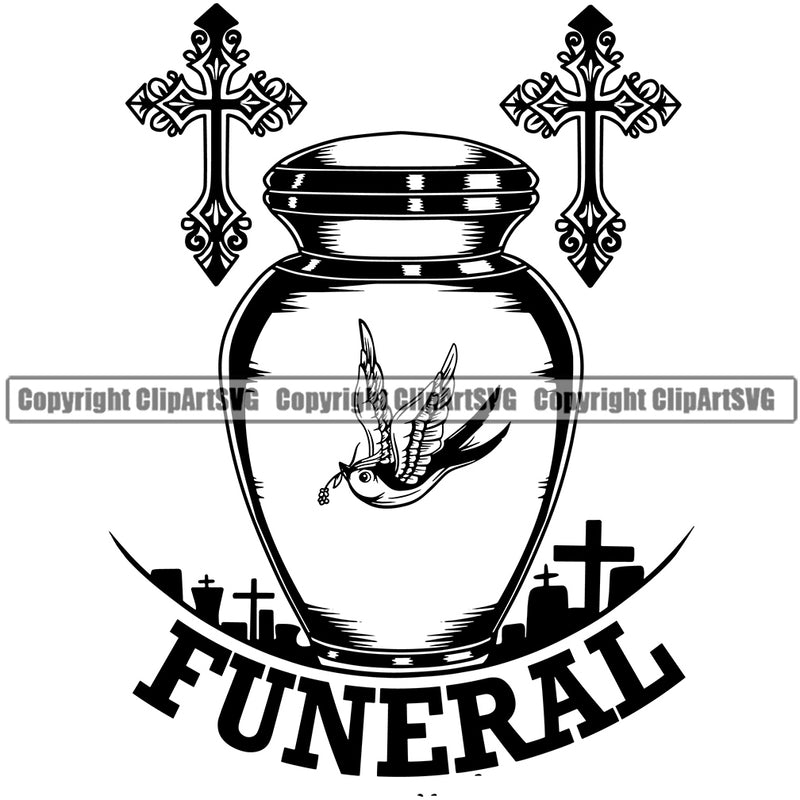 Funeral Quote Mortuary Urn Vector Design Element Science Funeral Burial Service Die Pass Away Cremate Cremation Death Morgue Autopsy Dead Body Corpse Cadaver Health Horror Logo Clipart SVG