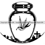 Mortuary Urn Logo Birds Fly Design Element Science Funeral Burial Service Die Pass Away Cremate Cremation Death Morgue Autopsy Dead Body Corpse Cadaver Health Horror Logo Clipart SVG