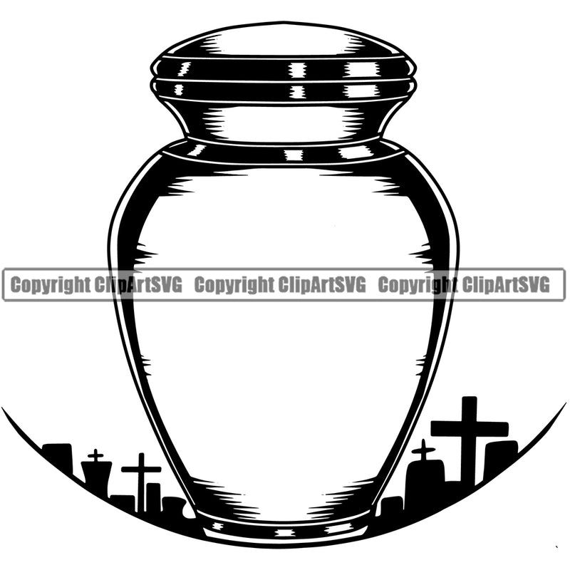 Mortuary Urn Logo Design Element White Background Science Funeral Burial Service Die Pass Away Cremate Cremation Death Morgue Autopsy Dead Body Corpse Cadaver Health Horror  Logo Clipart SVG
