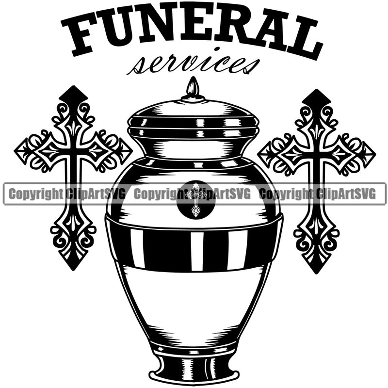 Funeral Services Quote Mortuary Urn Cross Vector Design Element Science Funeral Burial Service Die Pass Away Cremate Cremation Death Morgue Autopsy Dead Body Corpse Cadaver Health Horror Design Logo Clipart SVG