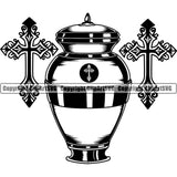 Mortuary Urn Side Cross Deign Element Science Funeral Burial Service Die Pass Away Cremate Cremation Death Morgue Autopsy Dead Body Corpse Cadaver Health Horror Logo Clipart SVG