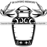 In Loving Memory Quote Mortuary Human Dust Funeral Urn Side Birds Science Funeral Burial Service Die Pass Away Cremate Cremation Death Morgue Autopsy Dead Body Corpse Cadaver Health Horror Design Logo Clipart SVG