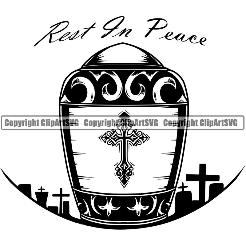Rest In Peace Quote Human Dust Funeral Urn Mortuary Science Funeral Burial Service Die Pass Away Cremate Cremation Death Morgue Autopsy Dead Body Corpse Cadaver Health Horror Design Logo Clipart SVG