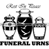 Rest In Peace Funeral Urns Quote Mortuary Human Funeral Dust Vector Design Element Science Funeral Burial Service Die Pass Away Cremate Cremation Death Morgue Autopsy Dead Body Corpse Cadaver Health Horror Logo Clipart SVG