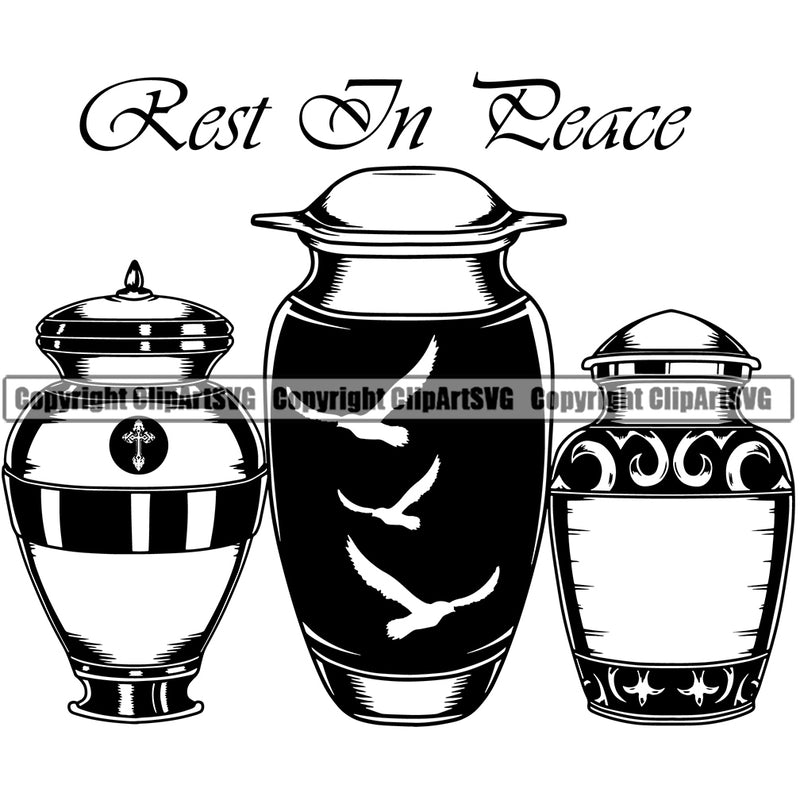 Rest In Peace Quote Mortuary Human Dust Funeral Urn Vector Design Element Science Funeral Burial Service Die Pass Away Cremate Cremation Death Morgue Autopsy Dead Body Corpse Cadaver Health Horror Logo Clipart SVG