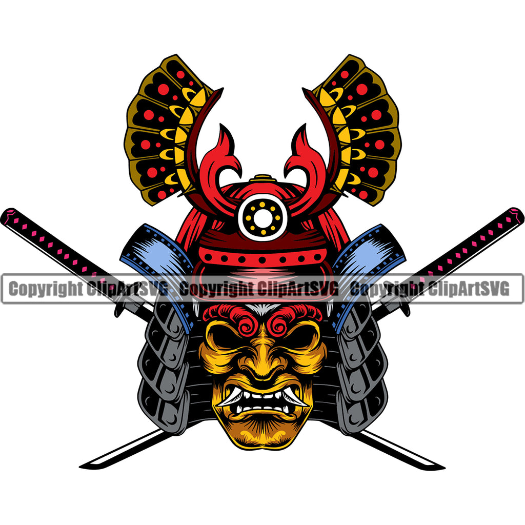 japanese samurai mask drawing in color