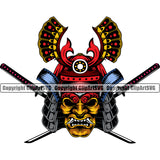 Samurai Mask Crossed Knife Vector Color Design Element Warrior Sword Japanese Katana Asian Culture Helmet Japan Traditional Mask Fighter Fantasy Head Demon Face Ninja Tattoo Art Logo Clipart SVG