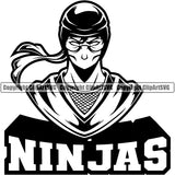 Black And White Ninja Quote And Ninja Face Design Element Samurai Warrior Sword Japanese Katana Asian Culture Helmet Japan Traditional Mask Fighter Fantasy Head Demon Face Ninja Tattoo Art Logo Clipart SVG