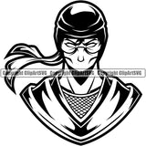 Black And White Ninja Face Design Element Samurai Warrior Sword Japanese Katana Asian Culture Helmet Japan Traditional Mask Fighter Fantasy Head Demon Face Ninja Tattoo Art Logo Clipart SVG