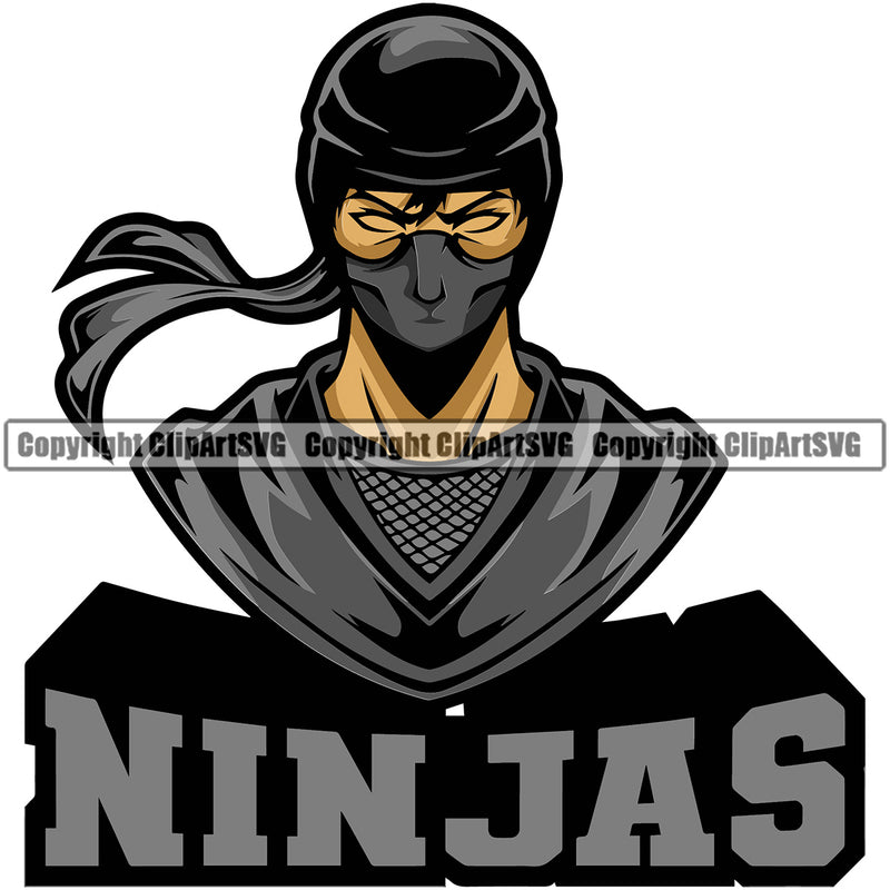 Ninja Quote And Waring Ninja Mask Design Element Samurai Warrior Sword White Background Japanese Katana Asian Culture Helmet Japan Traditional Mask Fighter Fantasy Head Demon Face Ninja Tattoo Art Logo Clipart SVG