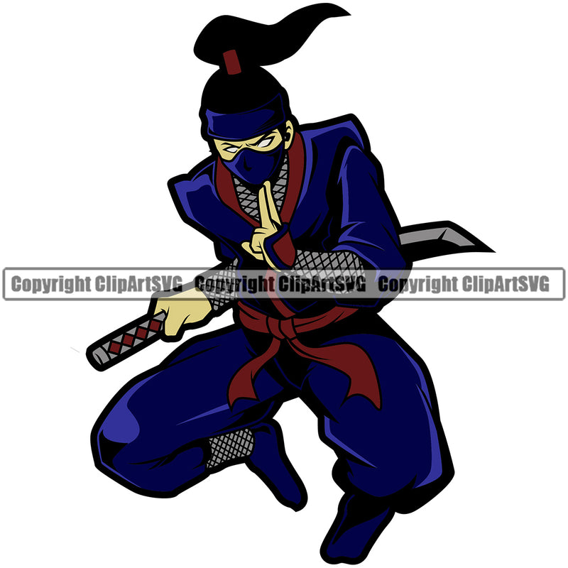Samurai Warrior Sword Japanese Katana Ninja Silhouette Color White Background Mascot Vector Design Element BW Asian Culture Helmet Japan Traditional Mask Fighter Fantasy Head Demon Face Ninja Tattoo Art Logo Clipart SVG