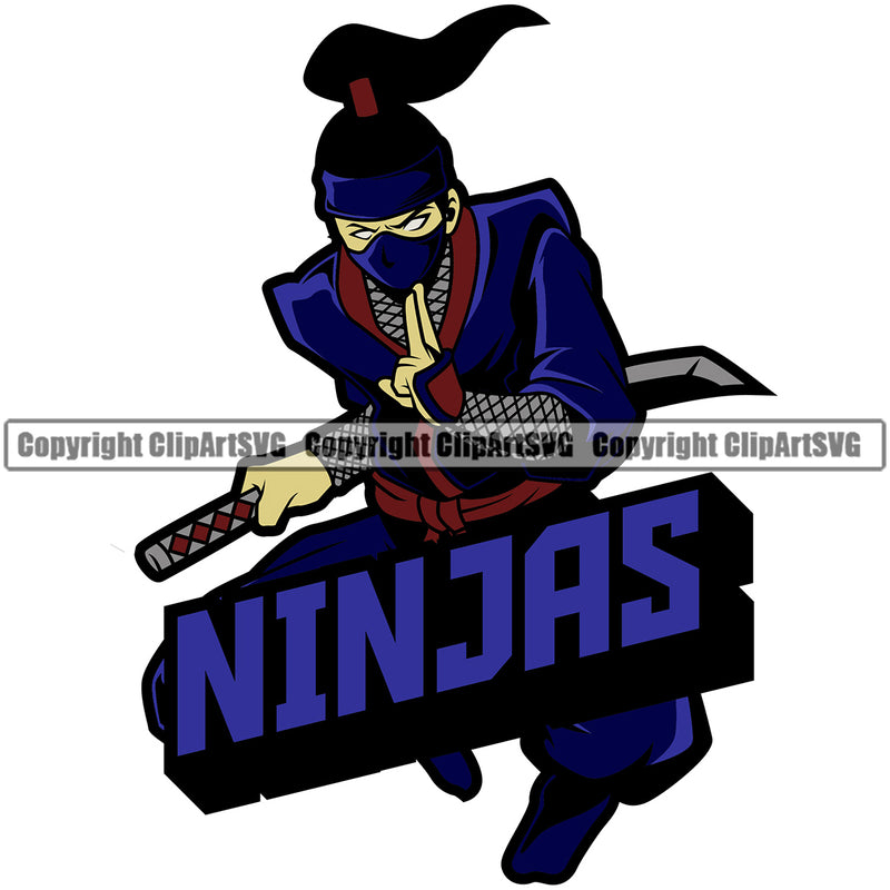 Samurai Warrior Sword Japanese Katana Ninja Mascot Silhouette Color White Background Mascot Vector Design Element BW Asian Culture Helmet Japan Traditional Mask Fighter Head Demon Face Ninja Tattoo Art Logo Clipart SVG