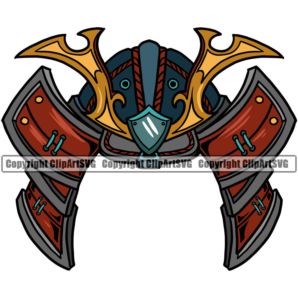 Ninja Samurai Hat Color Design Element Warrior Sword Japanese Katana Asian White Background Culture Helmet Japan Traditional Mask Fighter Fantasy Head Demon Face Ninja Tattoo Art Logo Clipart SVG