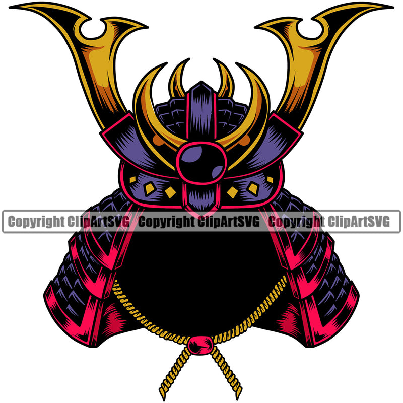 Ninja Samurai Helmet Red Color Vector White Background Design Element Warrior Sword Japanese Katana Asian Culture Helmet Japan Traditional Mask Fighter Fantasy Head Demon Face Ninja Tattoo Art Logo Clipart SVG